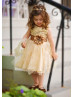 Gold Sequin Champagne Organza Cute Flower Girl Dress With Petals Skirt Gold Sequin Champagne Organza Cute Flower Girl Dress With Petals Skirt